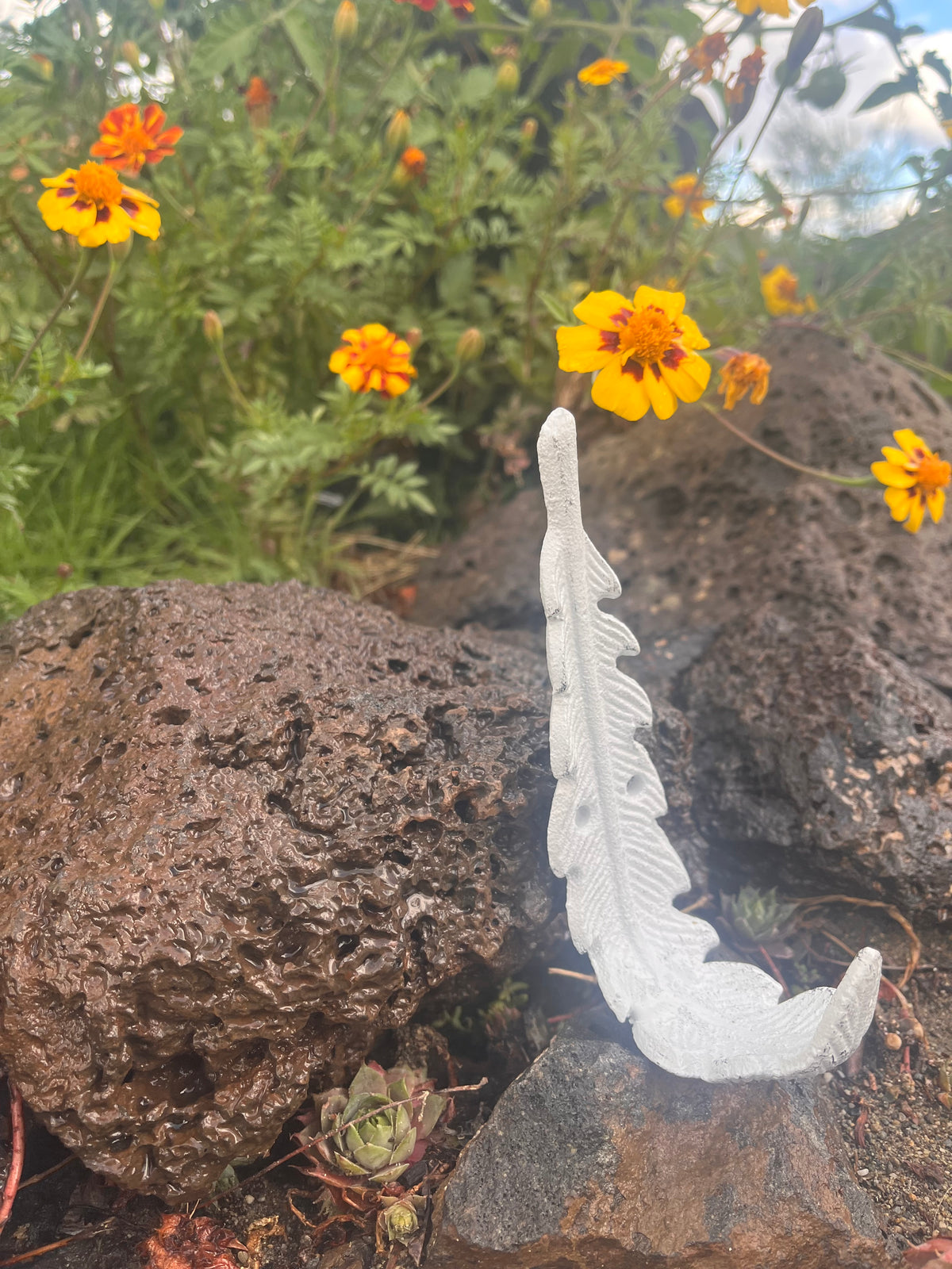 Whitewashed Feather Cast Iron Hook