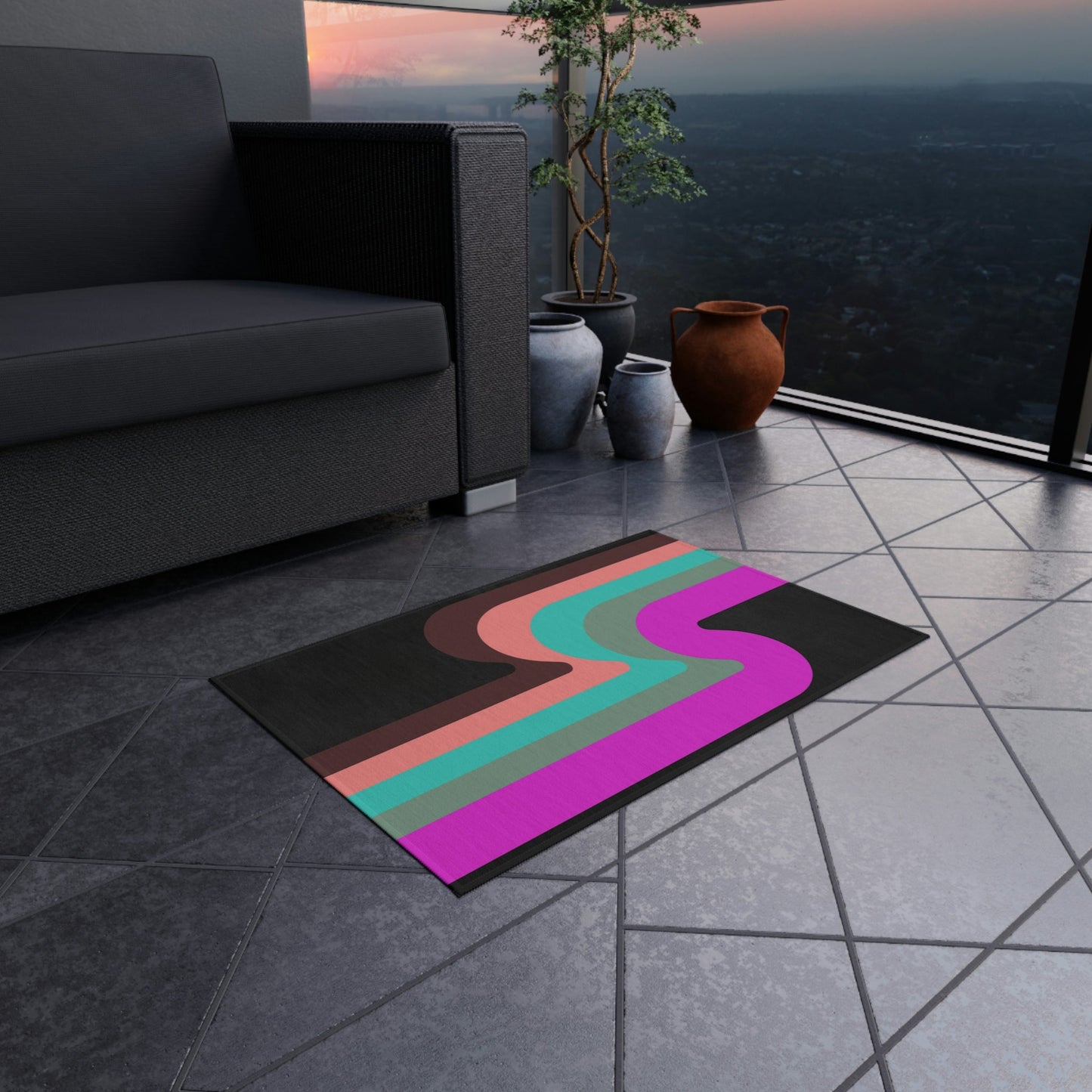 Groovy Retro Rug - Vintage- Inspired Outdoor Rug for Home, Campers, Airbnb, Van Life,