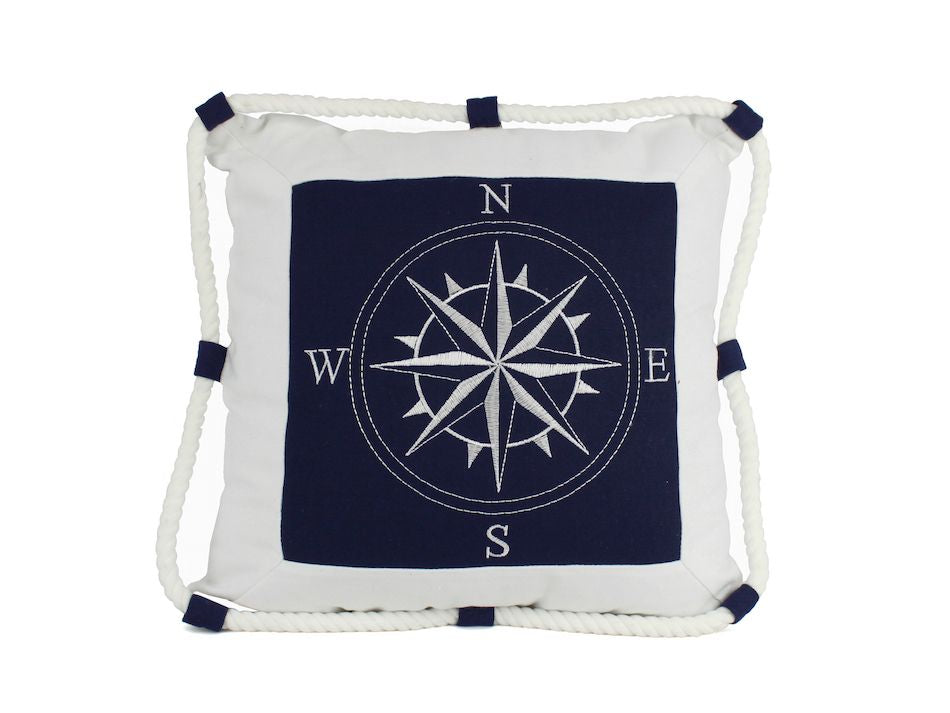 Red Nautical Throw Pillow - Compass with Nautical Rope Decorative Throw Pillow 16"