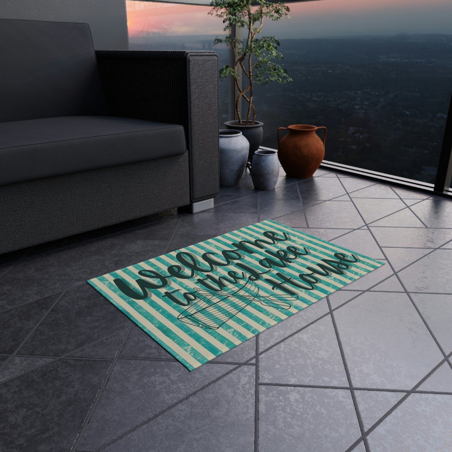Blue Lake House Rug - Outdoor Rug for your Home, Campsite, or Vacation Rental