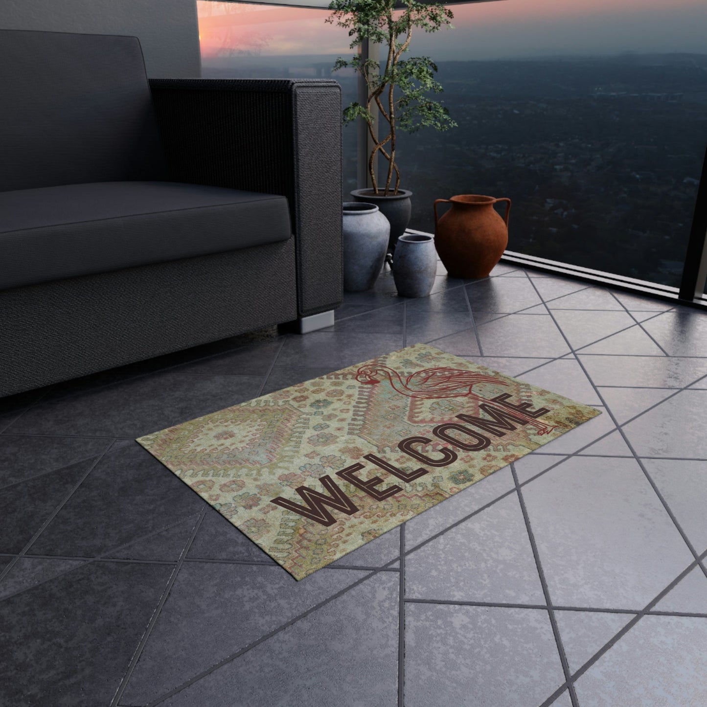 Pretty Flamingo RV Mat - Vintage-Inspired 24” x 36” Outdoor Rug