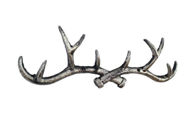 Whitewashed Cast Iron Antler Wall Hooks 15“