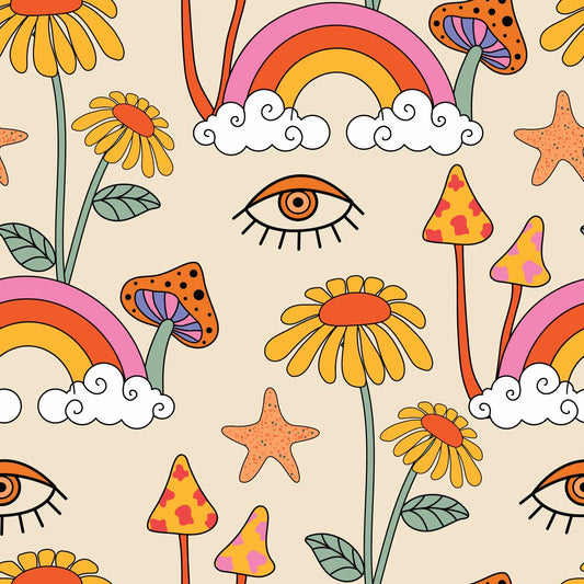 Psychedelic Mushroom Peel-and-Stick or Traditional Wallpaper for yourHome, Camper van, or Vintage Trailer,