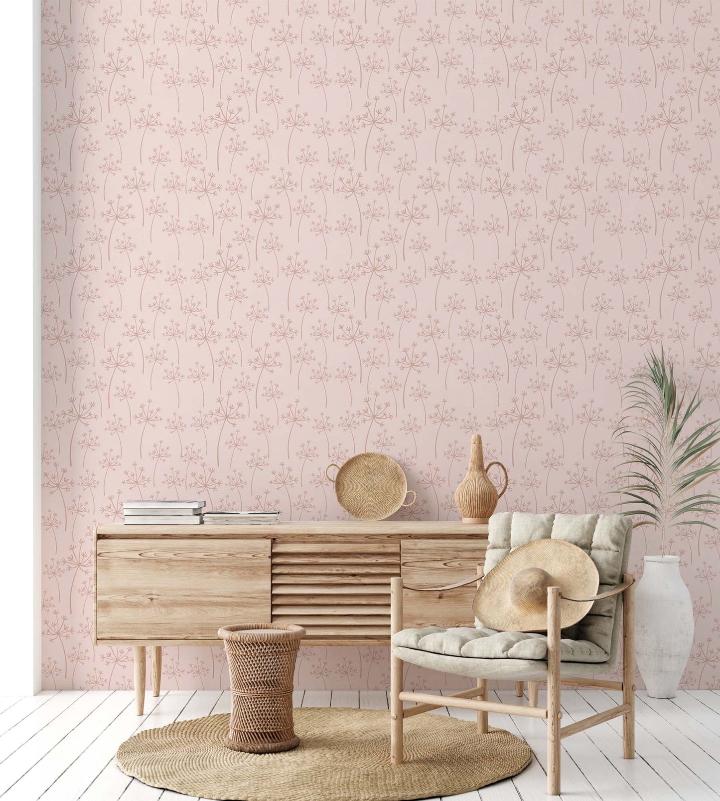 Pink Floral Wallpaper - Vintage-Inspired - Peel and Stick or Traditional Wallpaper for your Nursery, , Camper van, or Vintage Trailer,