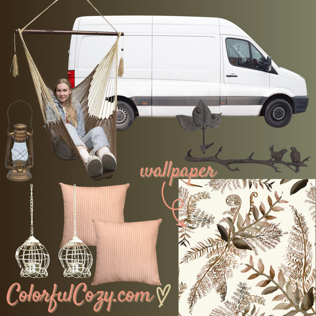 Camper or Home Wallpaper - Neutral Fern Peel and Stick or Traditional Wallpaper