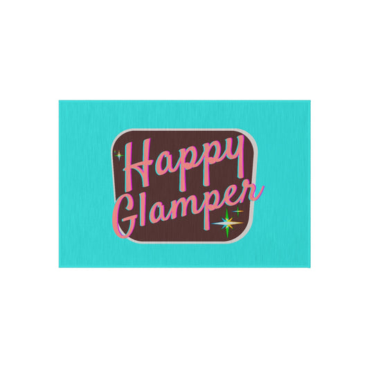 Vintage-Inspired Happy Glamping Rug for Your Camper Van, Tent, or RV