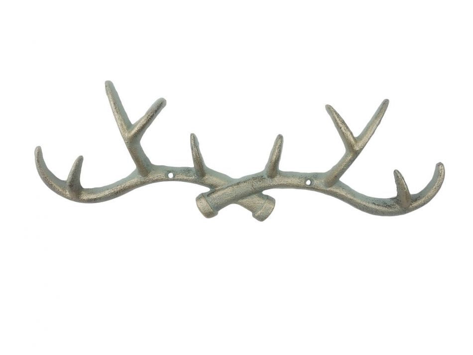 Whitewashed Cast Iron Antler Wall Hooks 15“