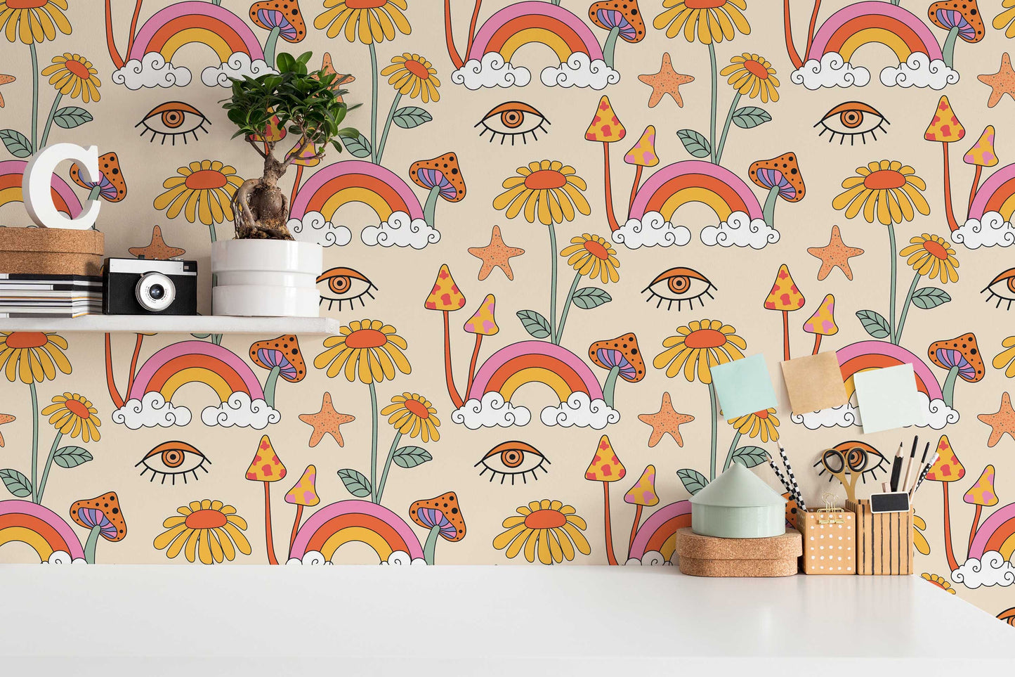 Psychedelic Mushroom Peel-and-Stick or Traditional Wallpaper for yourHome, Camper van, or Vintage Trailer,