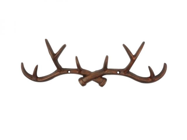 Whitewashed Cast Iron Antler Wall Hooks 15“