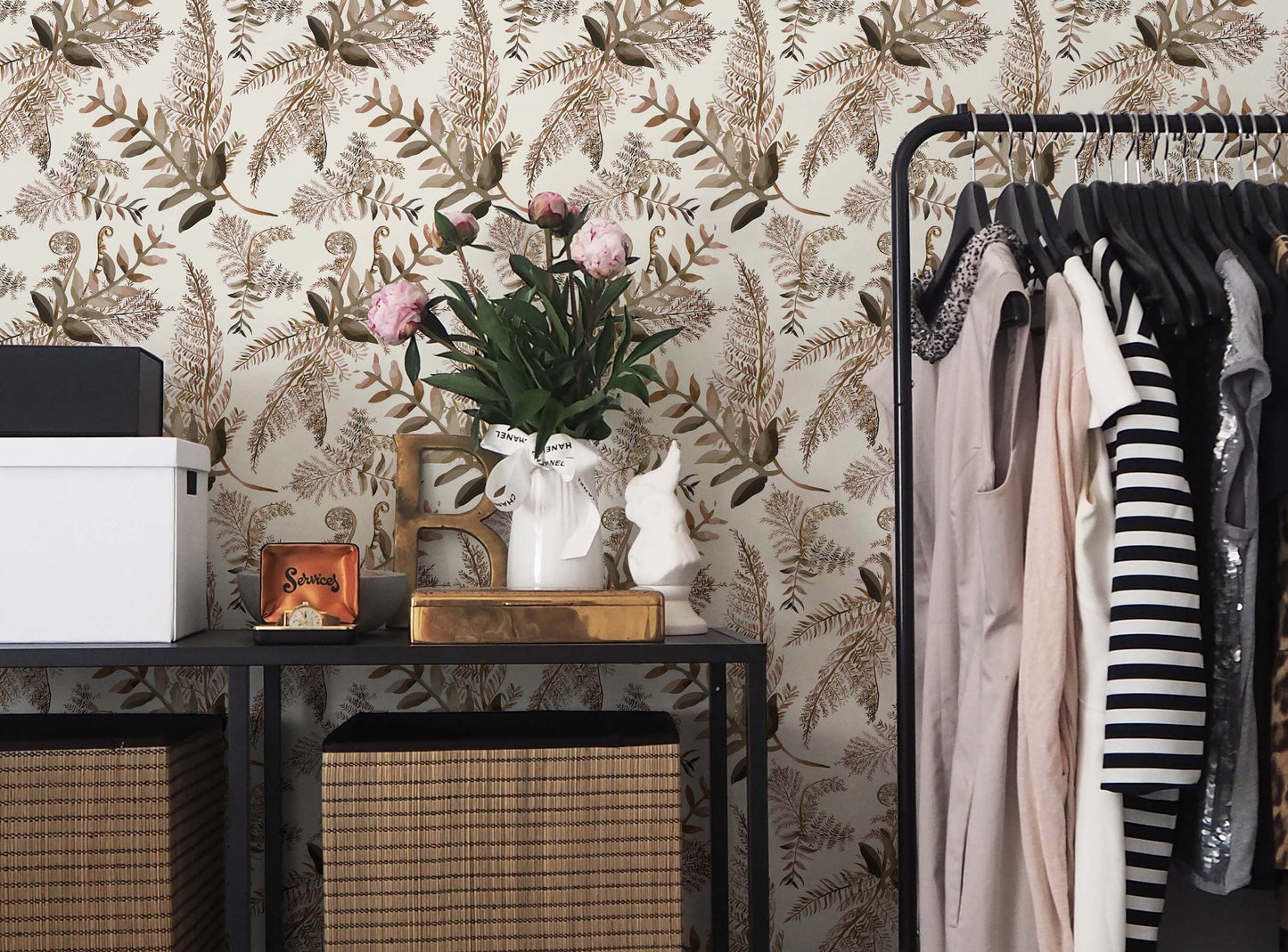 Camper or Home Wallpaper - Neutral Fern Peel and Stick or Traditional Wallpaper
