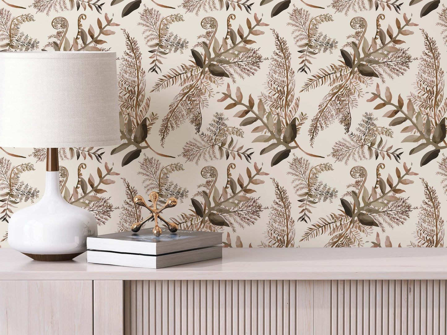 Camper or Home Wallpaper - Neutral Fern Peel and Stick or Traditional Wallpaper