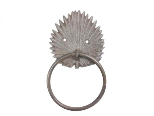 Tropical Towel Holder - Cast Iron Palm Frond Towel Holder for your Home, Vacation Home, Boat, Camper, and More. Antique Seaworn Bronze Cast Iron Wall Mounted Decorative Metal Palm Frond Hook 7”