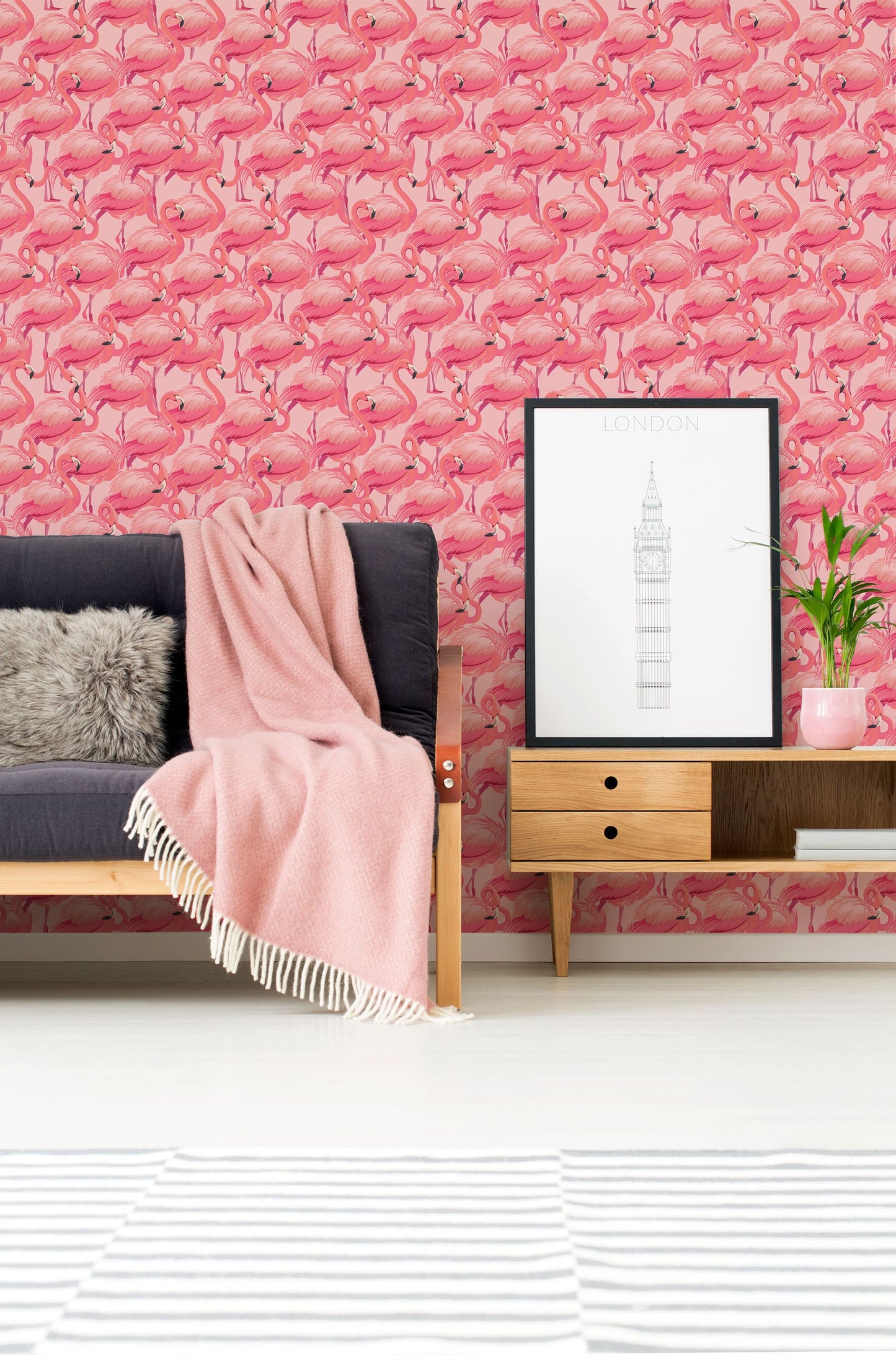 Flamingo Peel-and-Stick or Traditional Wallpaper for your Nursery, Home, Camper van, or Vintage Trailer,