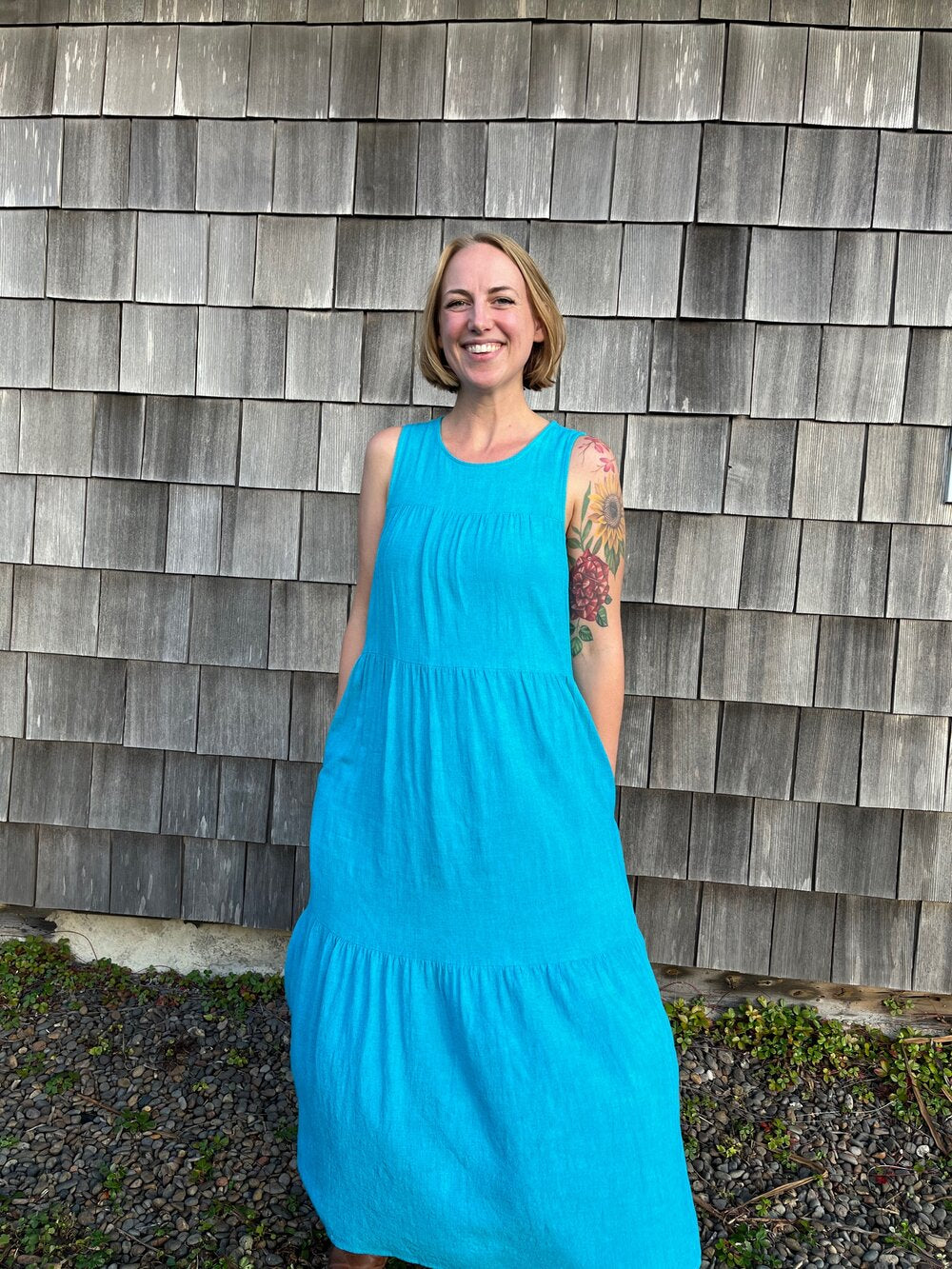 Tie Dyed Waves Linen Dress by 1 Life - Hand-Dyed Dress for your Honeymoon, Tropical Vacation, Beach Trip, Etc.