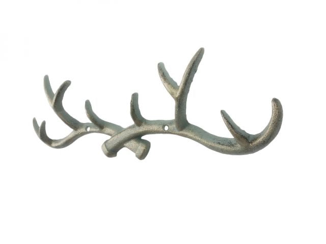 Whitewashed Cast Iron Antler Wall Hooks 15“