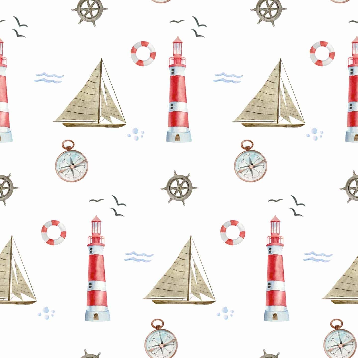 Antique-Inspired Sailboats and Lighthouses Nautical Peel and Stick or Traditional Wallpaper