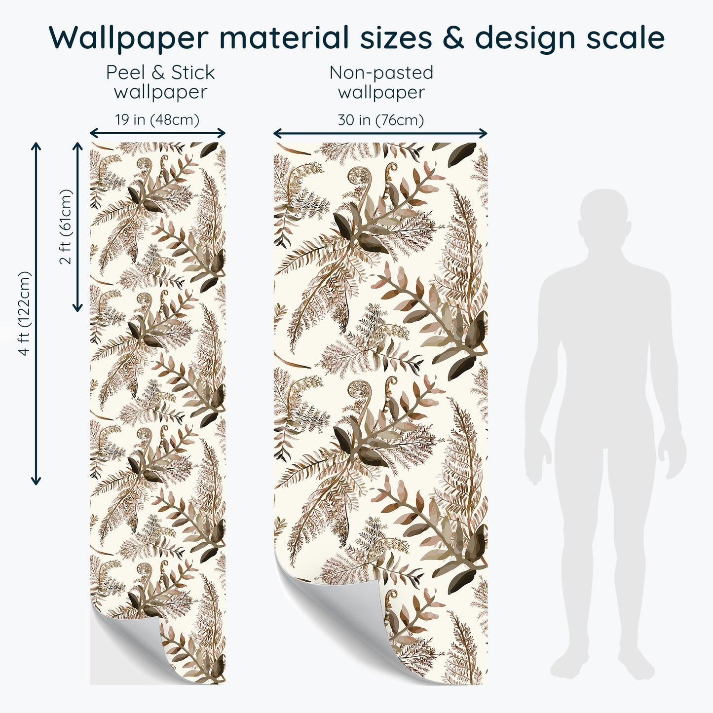 Camper or Home Wallpaper - Neutral Fern Peel and Stick or Traditional Wallpaper