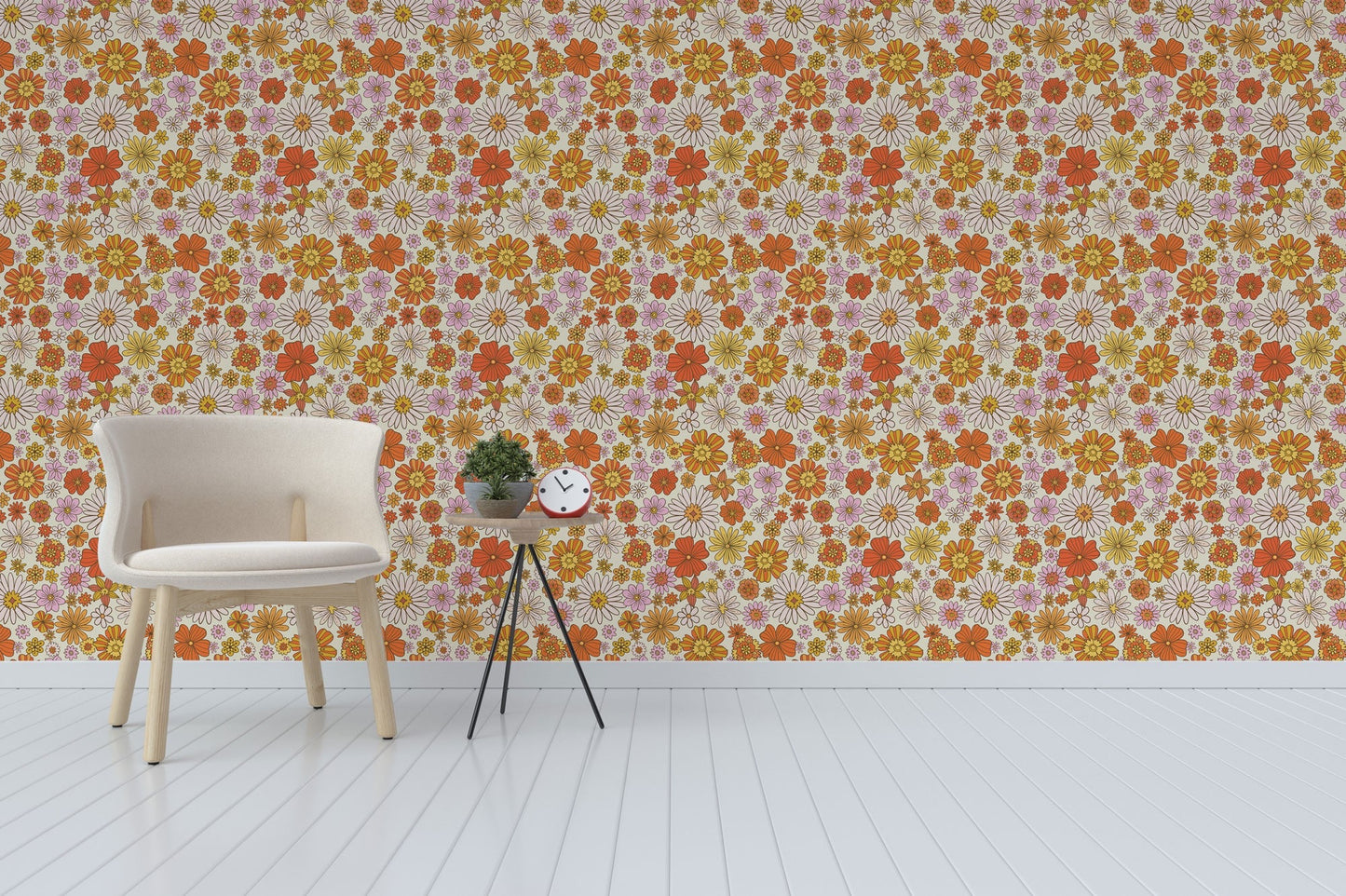 1970s Vintage-Inspired Flower Print Wallpaper - 70s Style Peel and Stick or Traditional Wallpaper