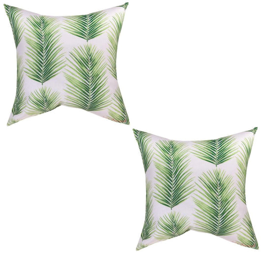 Indoor/Outdoor Pillows-Set of 2 Green and White Palmera Neutral Climaweave Pillows for Your Camper, Vacation Home, or Porch