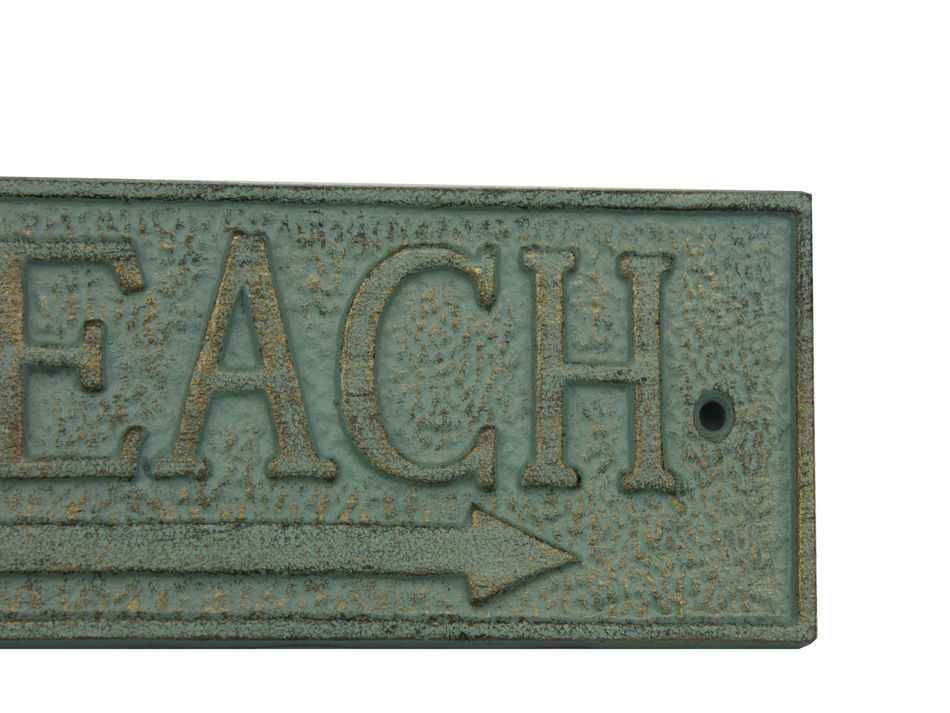 Beach Sign-Antique Seaworn Bronze Cast Iron Beach Sign 9", For Inside or Outside Use in your RV, home, Vacation Home, Hotel, Nursery, etc