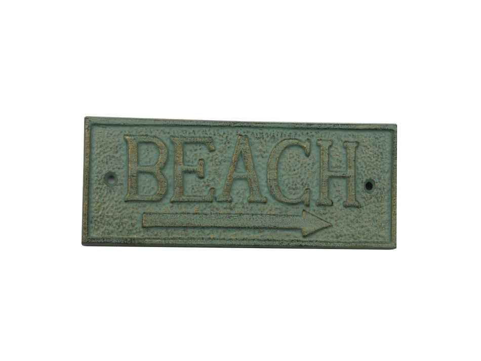 Beach Sign-Antique Seaworn Bronze Cast Iron Beach Sign 9", For Inside or Outside Use in your RV, home, Vacation Home, Hotel, Nursery, etc