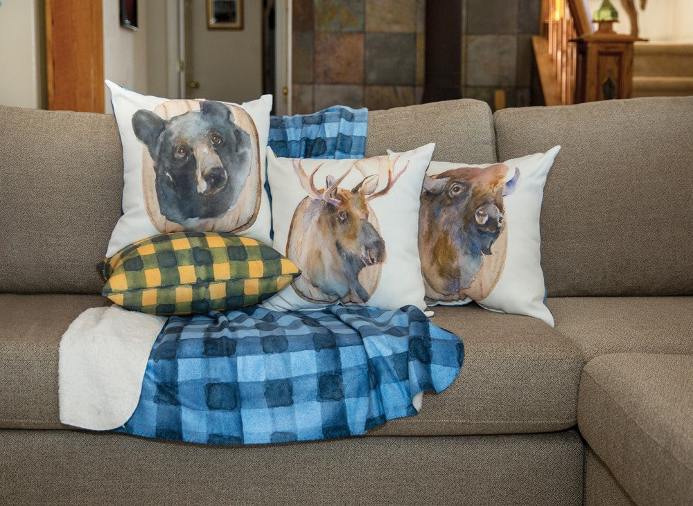 Plaid Indoor/Outdoor Pillow Set of 2 Antler Ridge Yellow Plaid Climaweave Pillows for your Vacation Home, RV, Camper, or Home