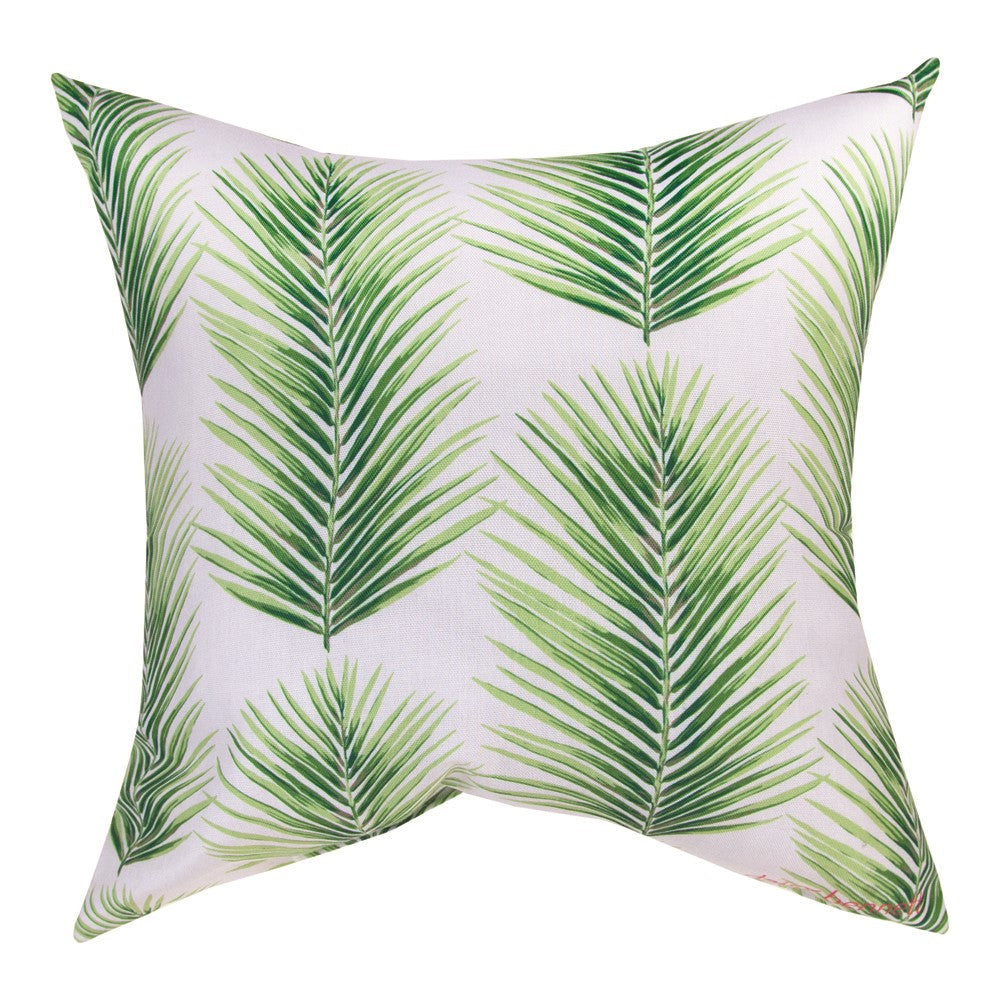 Indoor/Outdoor Pillows-Set of 2 Green and White Palmera Neutral Climaweave Pillows for Your Camper, Vacation Home, or Porch