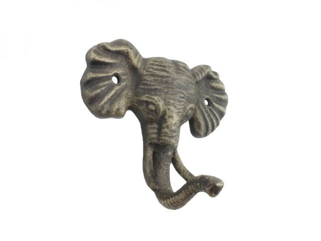 Cast Iron Elephant Hook - 5" Rustic Gold