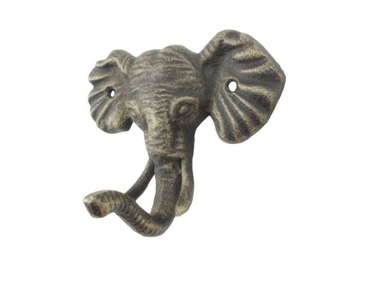 Cast Iron Elephant Hook - 5" Rustic Gold