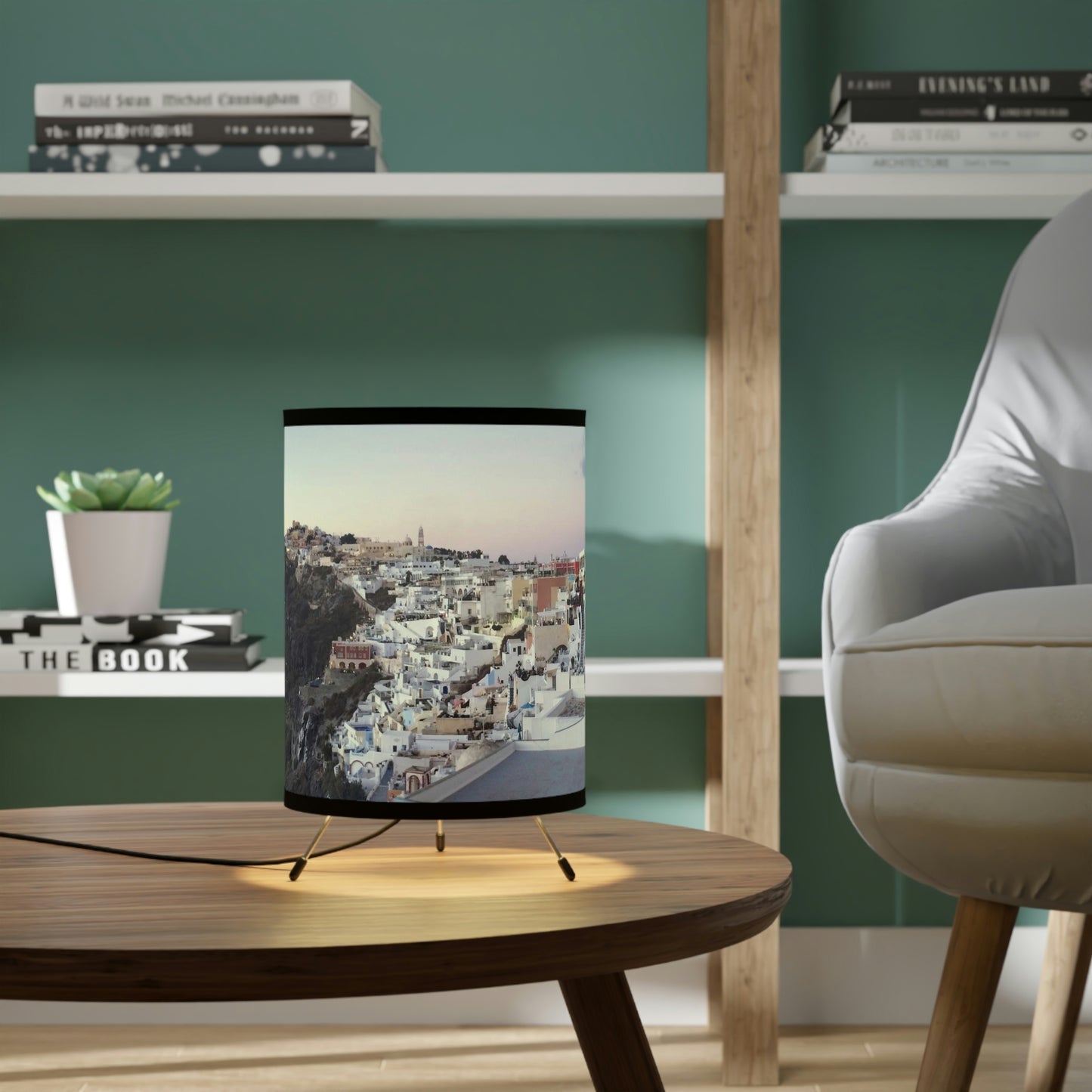 A Stroll in Santorini Lamp - Tripod Lamp with Printed High-Resolution Shade, US\CA plug