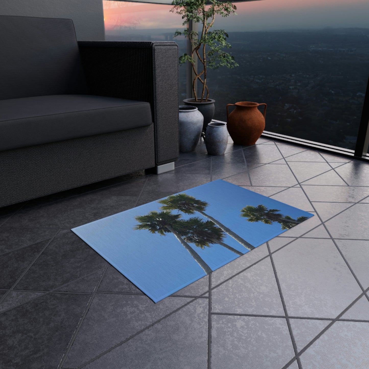 Outdoor Rug with Palm Trees - Photo of Santa Cruz Sky