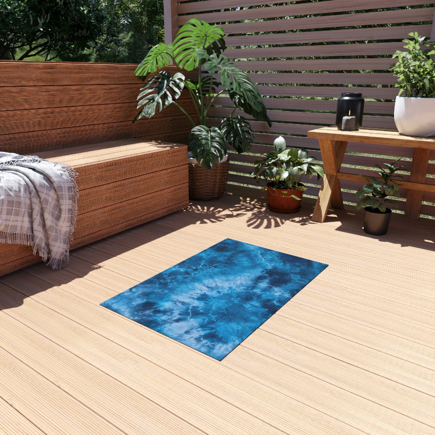 Vibrant Blue Tie Dye Outdoor Rug