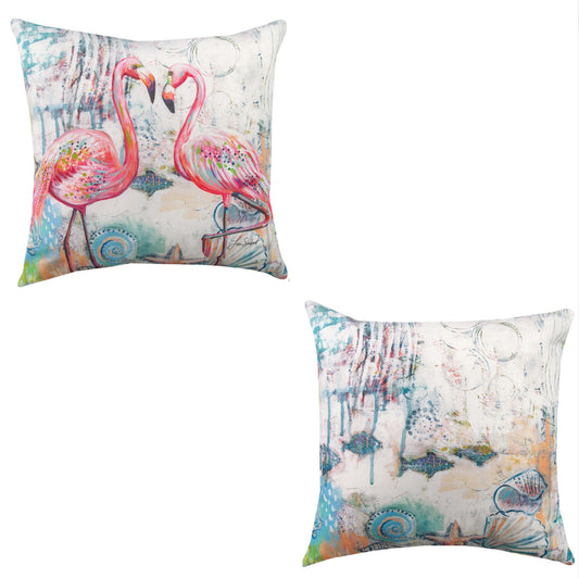 Set of 2 Coastal Flamingo Pillows