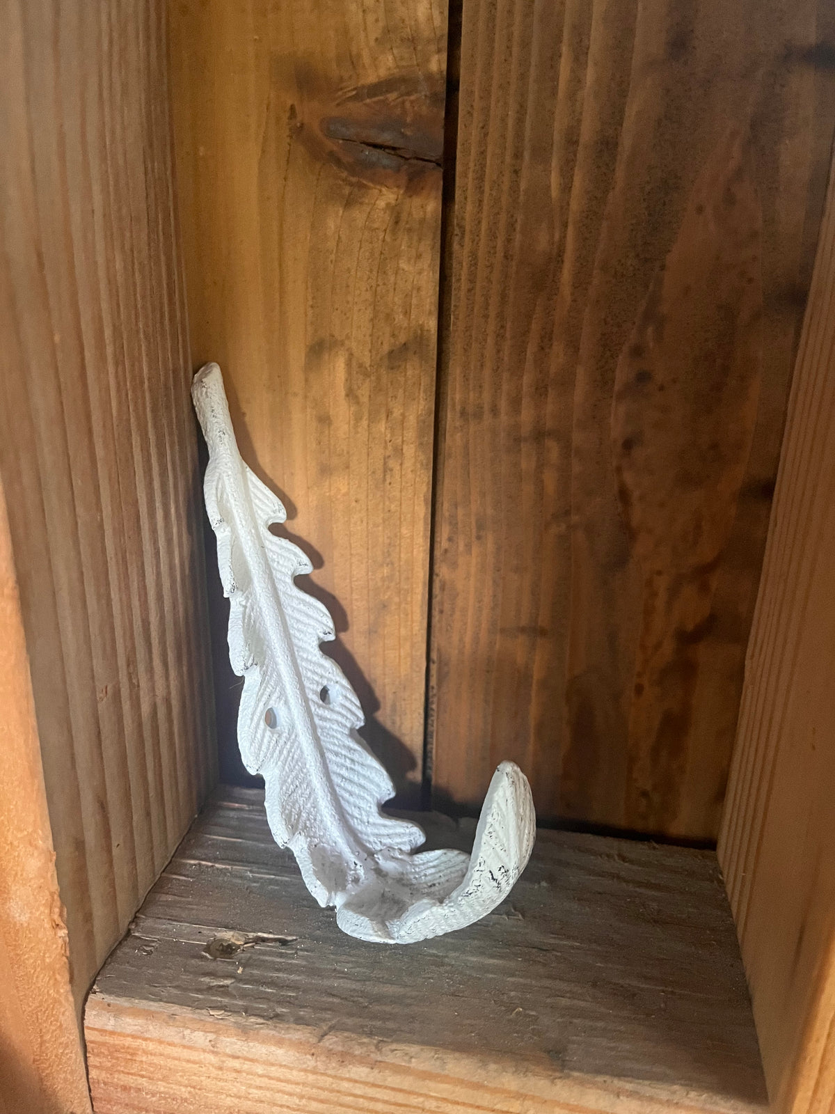Whitewashed Feather Cast Iron Hook