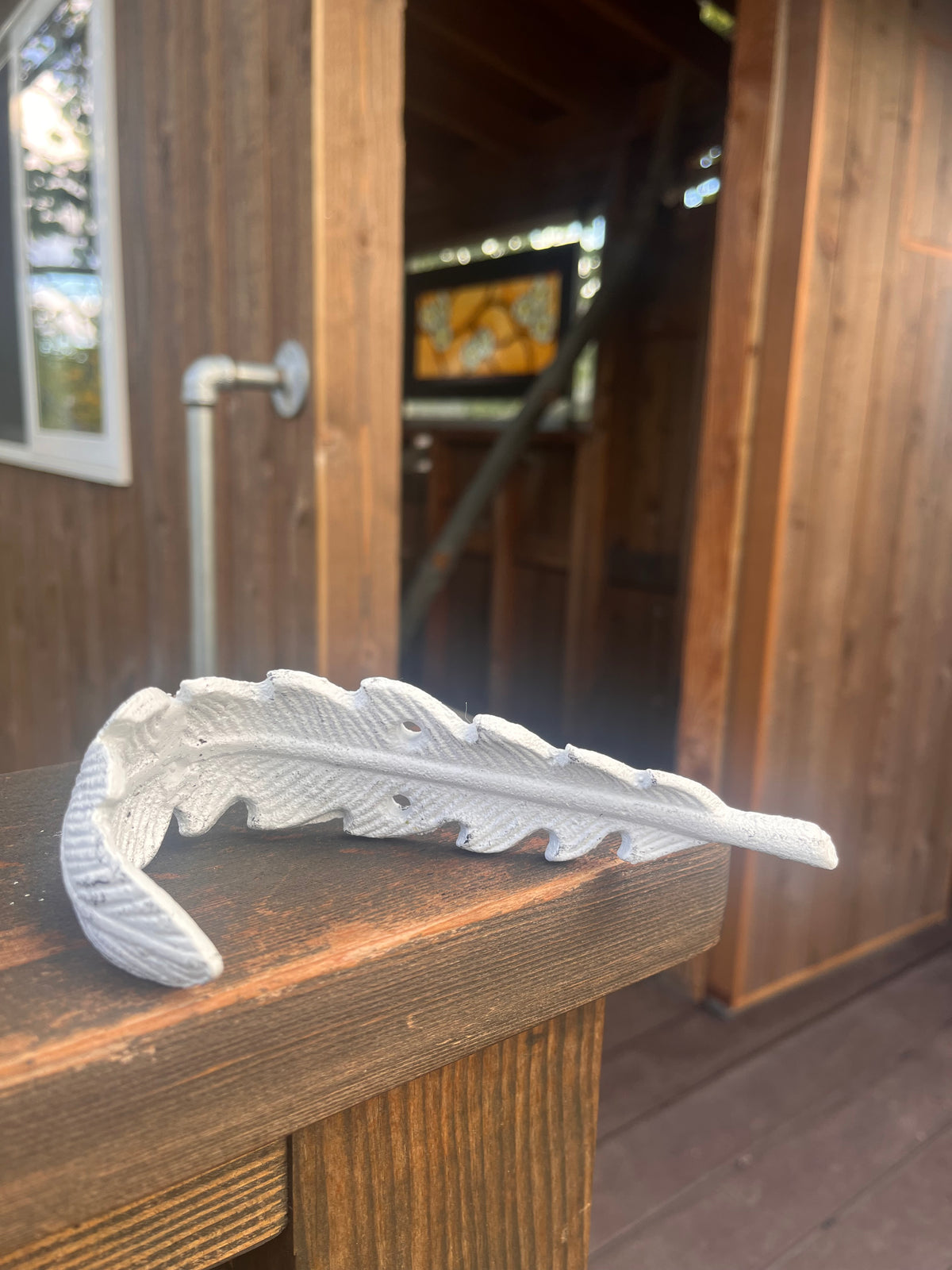 Whitewashed Feather Cast Iron Hook