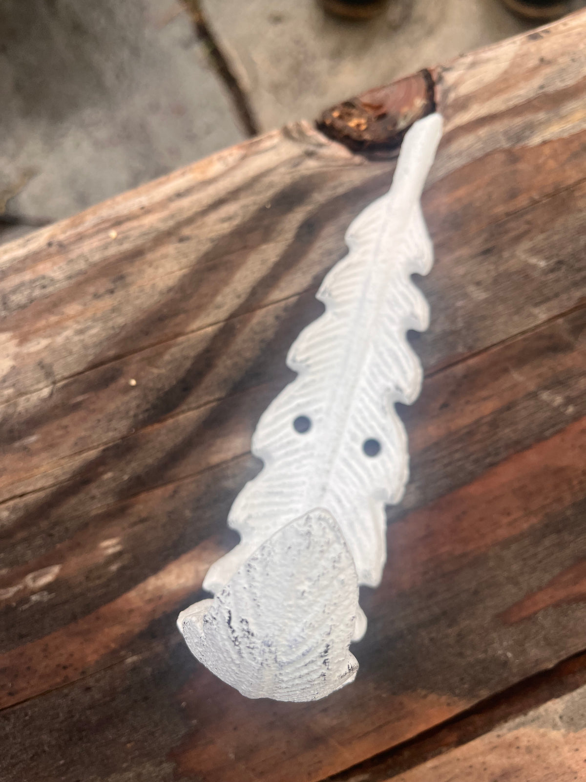 Whitewashed Feather Cast Iron Hook