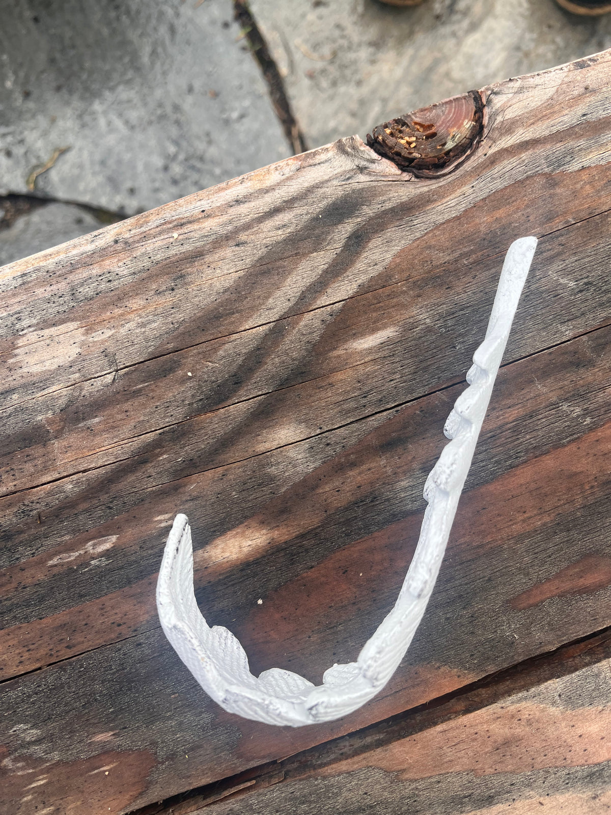 Whitewashed Feather Cast Iron Hook