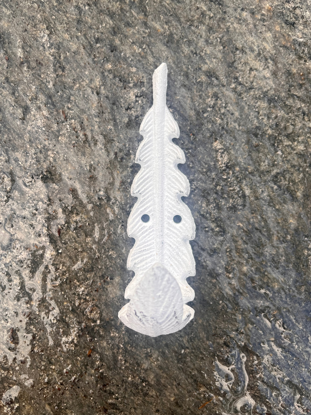 Whitewashed Feather Cast Iron Hook