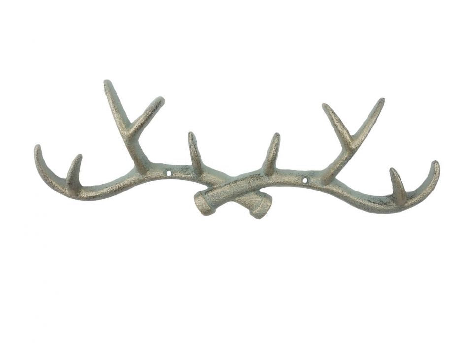 Rustic Silver Cast Iron Antler Wall Hooks 15“