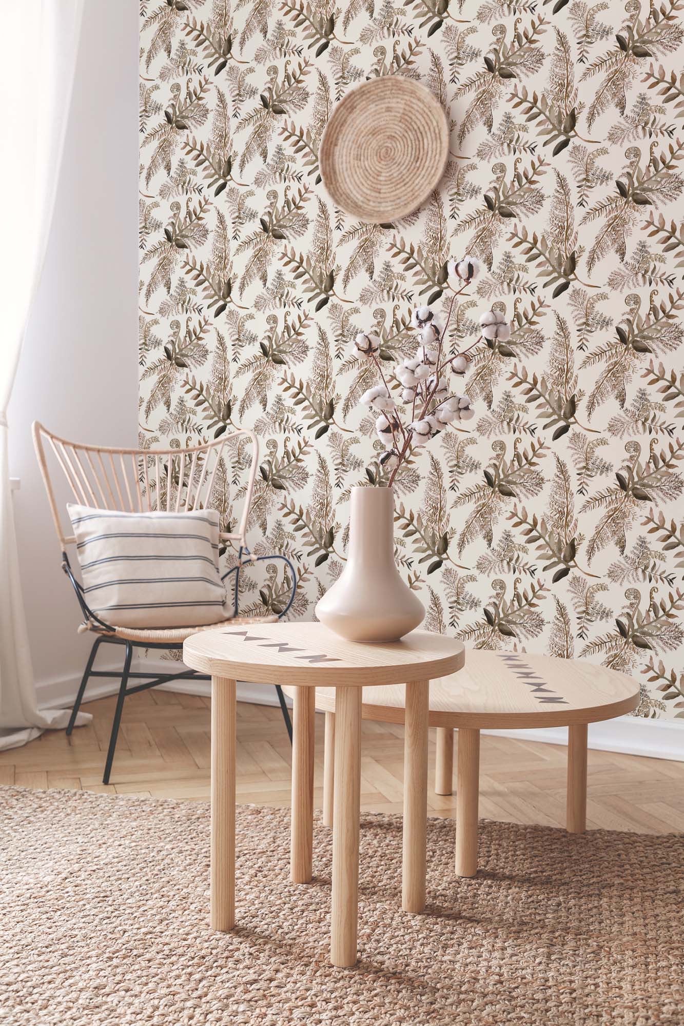 Camper or Home Wallpaper - Neutral Fern Peel and Stick or Traditional Wallpaper