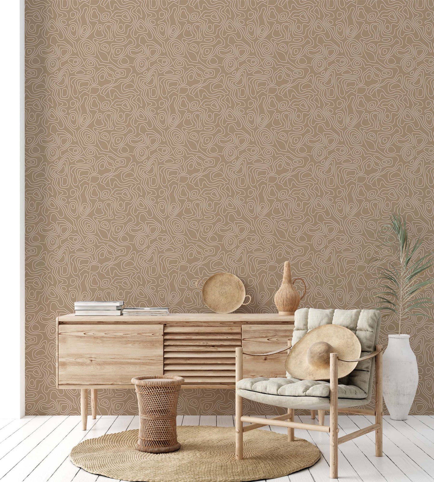 Camper van or Home Wallpaper - Abstract Topography Wallpaper for Camper or Home - Neutral Brown and White - Peel and Stick or Traditional Wallpaper