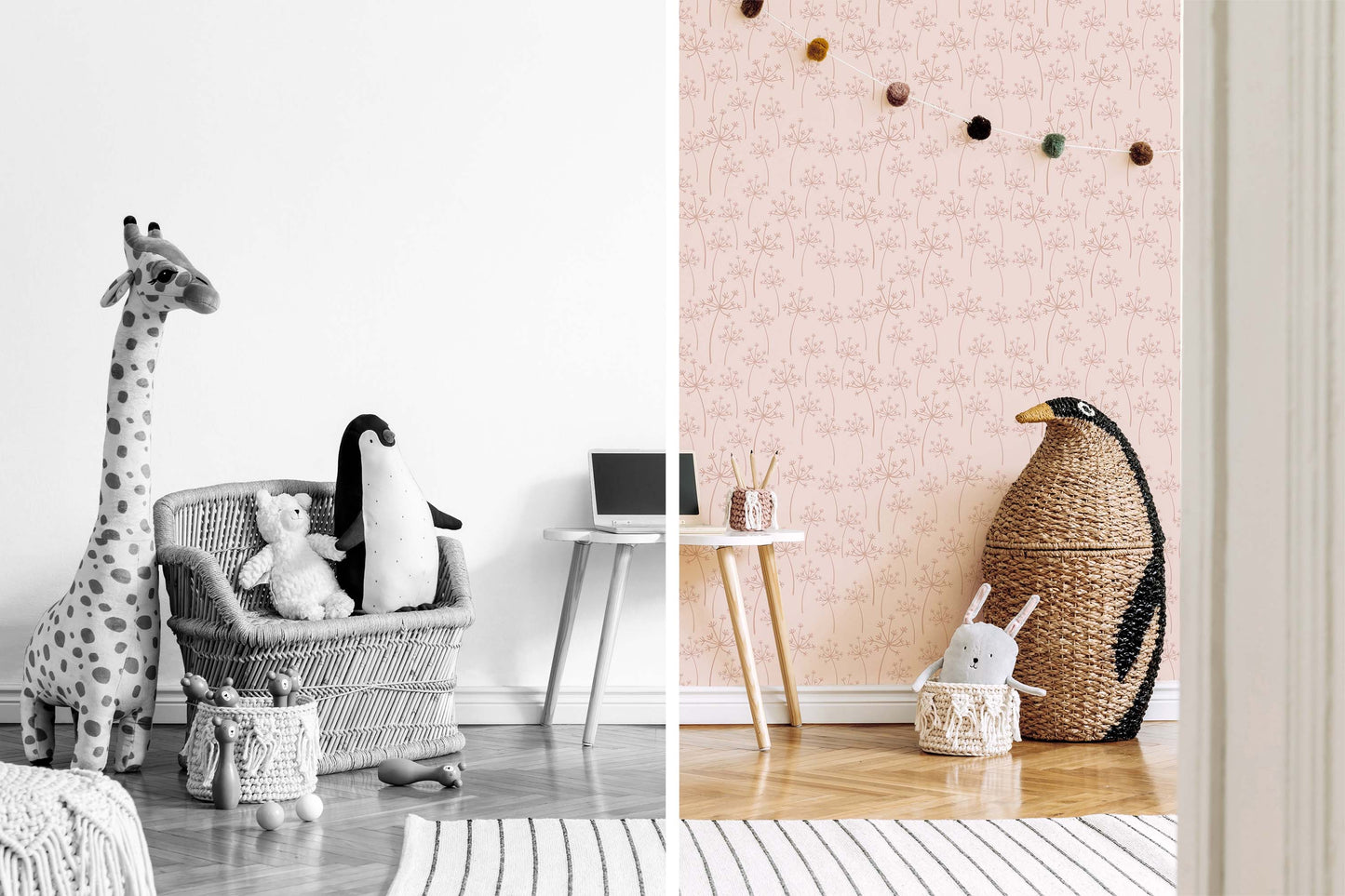 Pink Floral Wallpaper - Vintage-Inspired - Peel and Stick or Traditional Wallpaper for your Nursery, , Camper van, or Vintage Trailer,