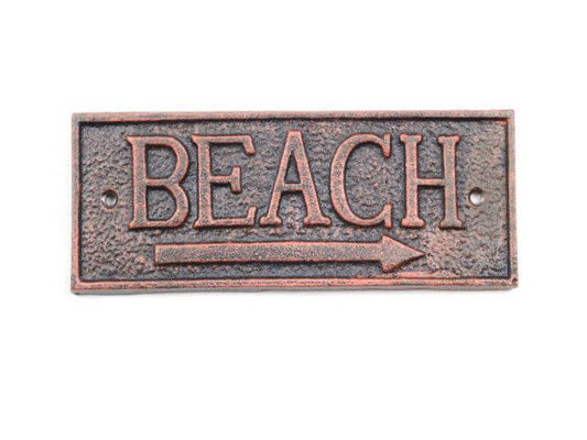 Rustic Copper Cast Iron Beach Sign 9", For Inside or Outside Use in your RV, home, Vacation Home, Hotel, Nursery, etc