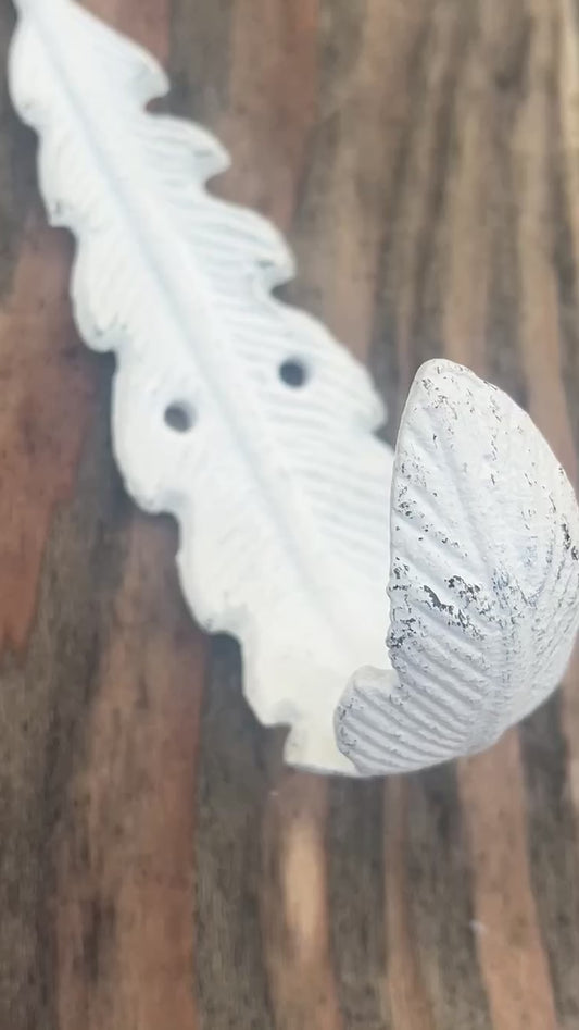 Whitewashed Feather Cast Iron Hook
