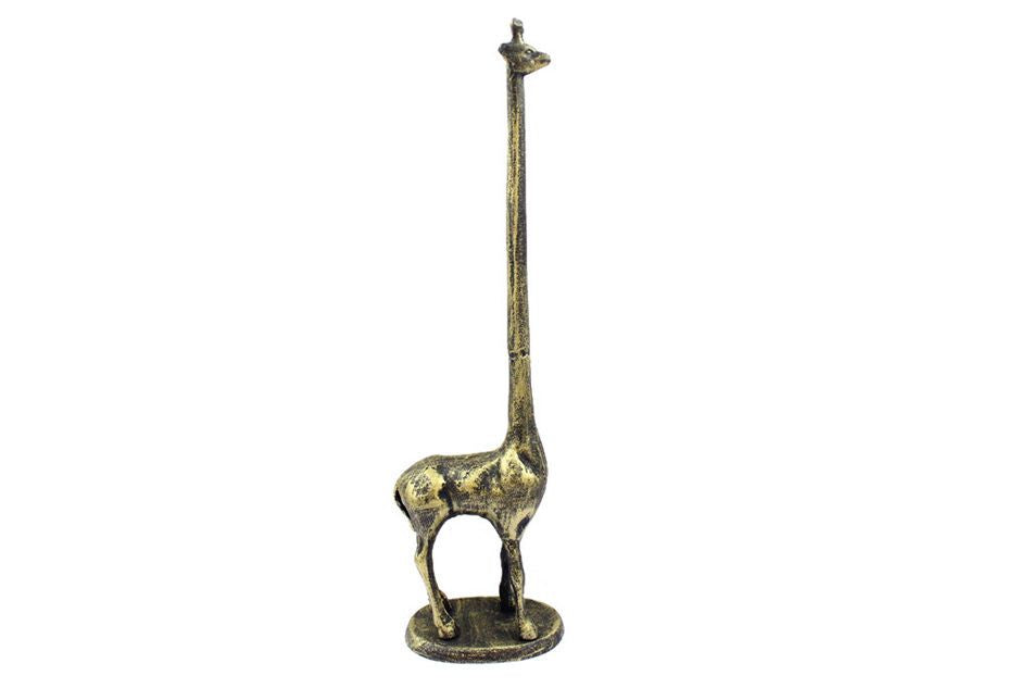 Rustic Gold Cast Iron Giraffe Extra Toilet Paper Stand 19”