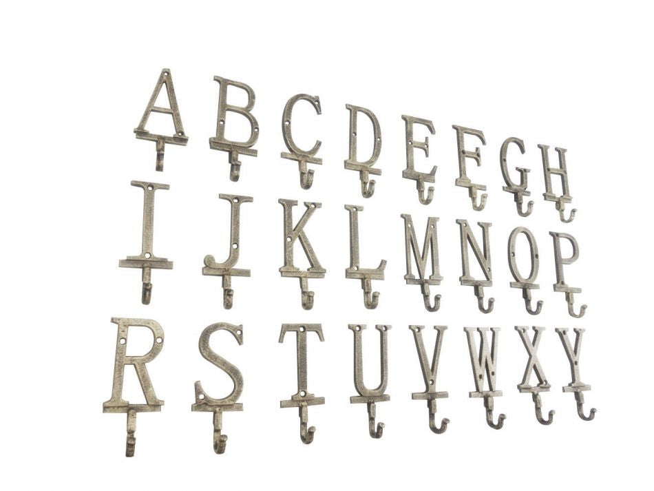 Rustic Gold Cast Iron Letter Alphabet Wall Hook 6"