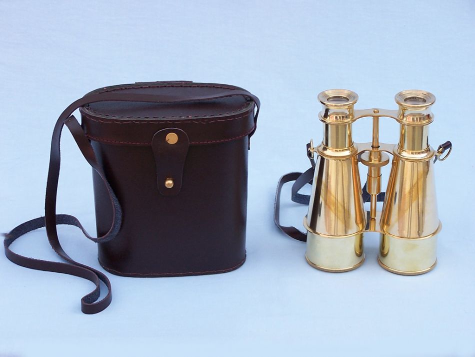 Solid Brass Captain's Binoculars with Leather Case 6" for your Home, Beach House, RV, or Next Adventure