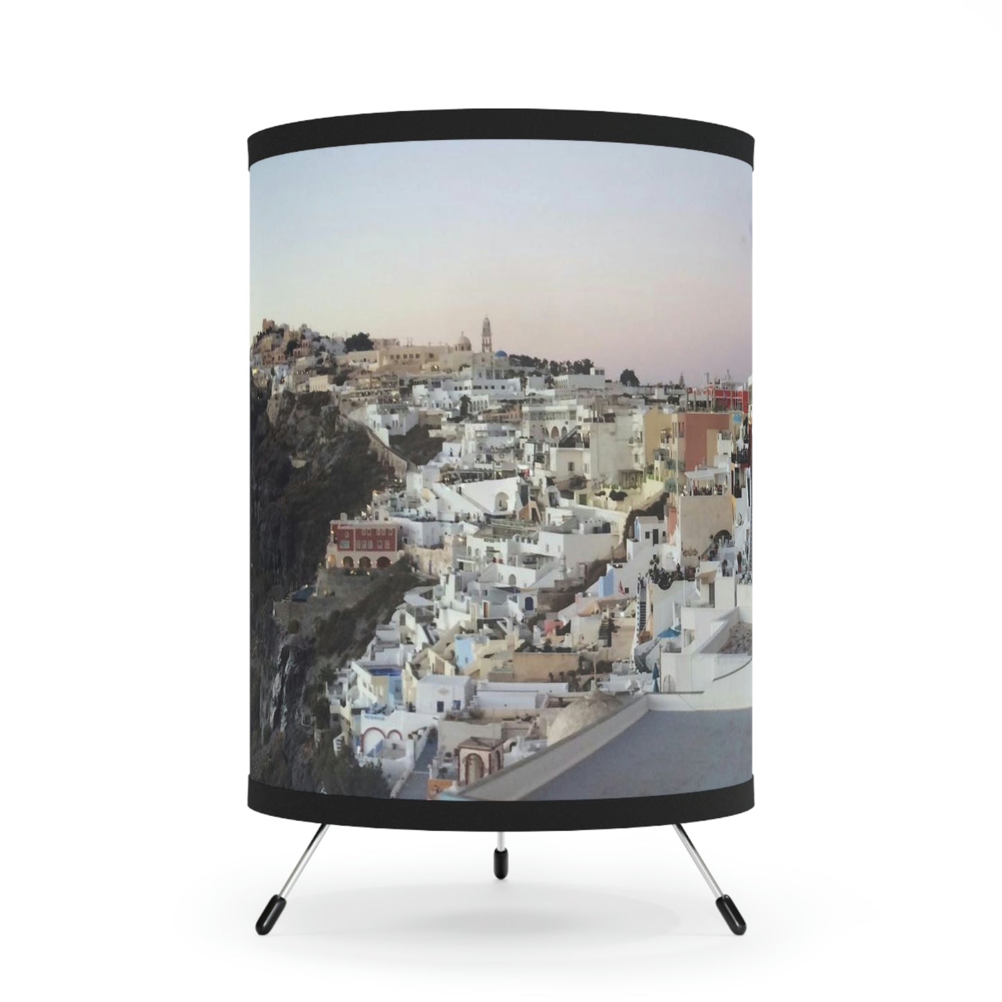 A Stroll in Santorini Lamp - Tripod Lamp with Printed High-Resolution Shade, US\CA plug