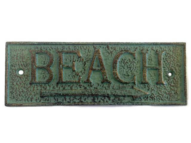 Beach Sign-Antique Seaworn Bronze Cast Iron Beach Sign 9", For Inside or Outside Use in your RV, home, Vacation Home, Hotel, Nursery, etc