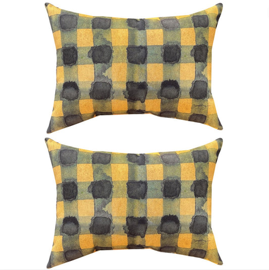 Plaid Indoor/Outdoor Pillow Set of 2 Antler Ridge Yellow Plaid Climaweave Pillows for your Vacation Home, RV, Camper, or Home